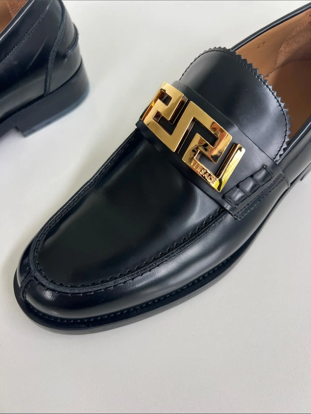 Versace black leather gold tone hardware loafers size 41